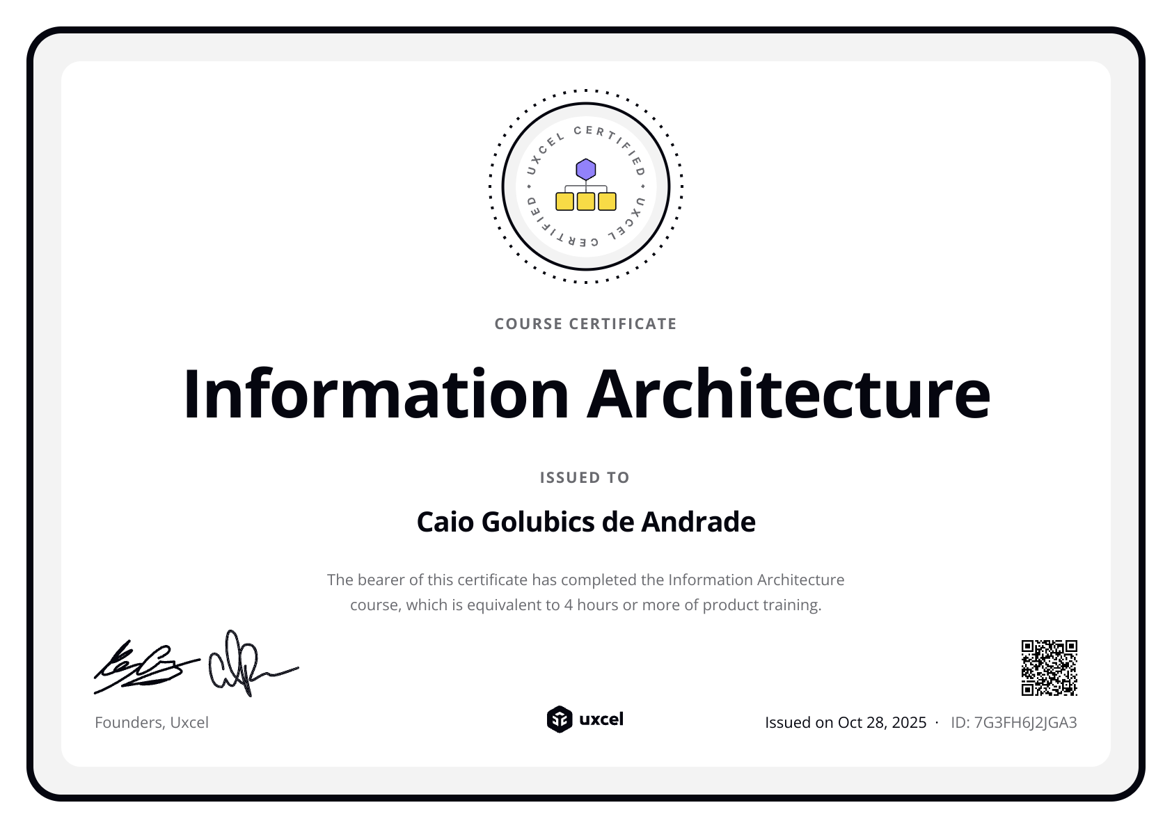 Caio Andrade's certificate